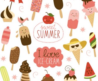 summer delicious ice cream set vector