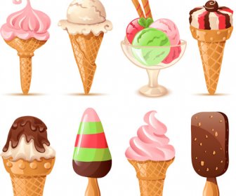 夏の美味しいアイスクリームセットベクター4