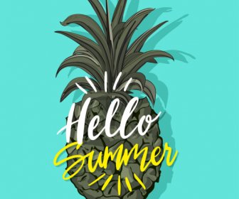 Summer Design Element Pineapple Icon Calligraphic Decor