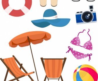 Summer Design Elements Sea Objects Icons
