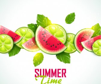 Sommer Früchte Kunst Hintergrund Vektor-set