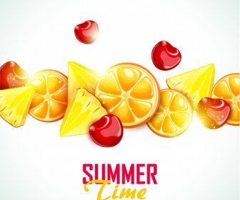 Summer Fruits Art Background Vector Set