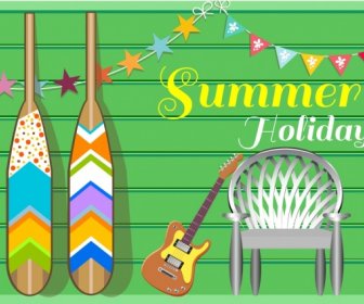 Sommer Urlaub Banner Zeile Gitarre Stuhl Symbole Dekor