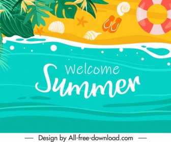 여름 휴가 배너 해변 장면 다채로운 평면 디자인