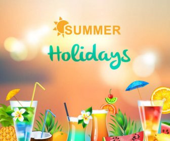 Summer Holiday Blurs Background With Drink Vector