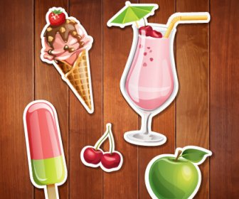 Summer Holiday Food With Wooden Background Vector