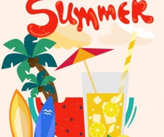 Le Vacanze Estive Poster Cocktail Di Frutta Di Ombrello Icone