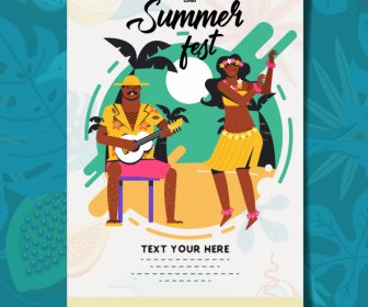 Summer Holiday Poster Dancing Couple Icon Colorful Classic