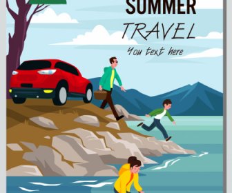 Giorno D'estate Poster Famiglia Vacanza Vacanza Schizzo Cartone Animato Disegno