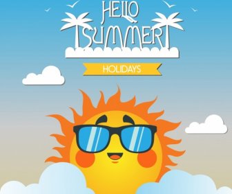 Summer Holidays Banner Stylized Sun Island Icon Ornament