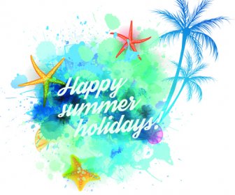 Summer Holidays Elements With Grunge Background Vector