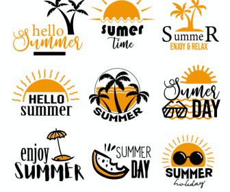 Sommer Logo Vorlagen Klassische Flache Symbole Skizze