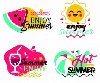 Sommer Logo Vorlagen Sonne Wassermelone Cocktail Ball Skizze
