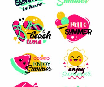 Logotipos De Verão Colorido Clássico Símbolos Planos Esboço