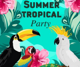 Sommer-Party-Banner Bunte Hibiskus Papagei Toucan Dekor