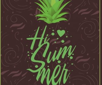 Summer Party Banner Green Pineapple Icon Dark Design