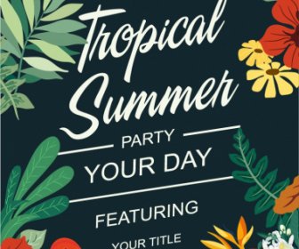 Sommer-Party-Banner Tropischen Pflanzen Dekor Dunkles Design