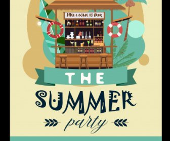 Sommer Party Flyer Vorlage Bunte Klassischen Tropischen Dekor