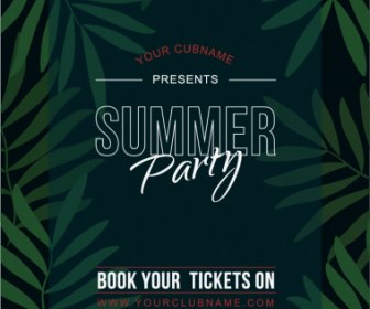 여름 파티 포스터 어두운 디자인 녹색 잎 장식