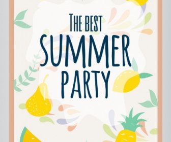 夏パーティー ポスター果物背景の古典的な手描きデザイン
