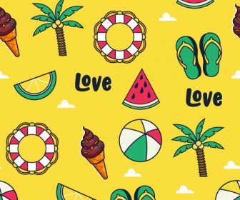 Summer Pattern Template Bright Colorful Flat Symbols Sketch
