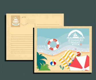 Summer Postcard Template Beach Icons Decoration