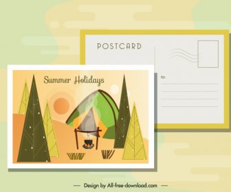 夏季明信片範本露營主題色彩繽紛的經典裝飾