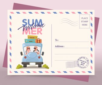Modèle De Carte Postale D'été Coloré Décor D'enveloppe Classique