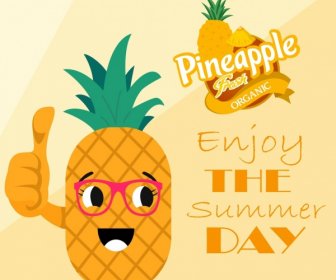 Summer Poster Stylized Pineapple Icon Yellow Decor