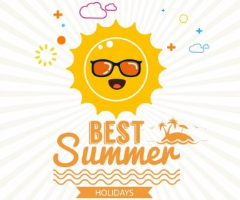 여름 포스터 양식 태양 바다 섬 아이콘 장식