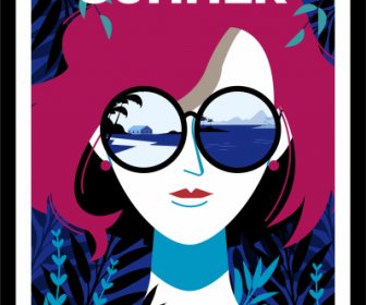 summer poster sunglasses lady leaves decor