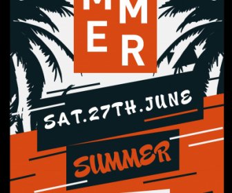 여름 포스터 템플릿 코코넛 실루엣 블랙 레드 클래식