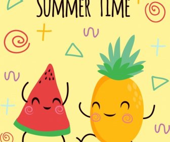 Summer Affiche Pastèque Ananas Icônes Mignon Stylisée