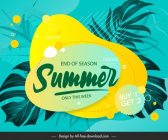 여름 세일 배너 클래식 잎 스케치 플랫 디자인