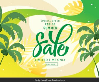 Summer Sale Banner Coconut Trees Sketch Colorful Flat