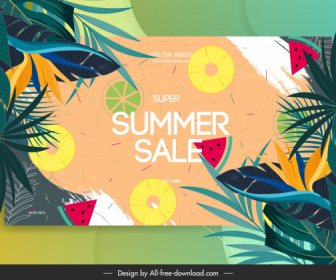 Summer Sale Banner Colorful Flat Classical Nature Elements