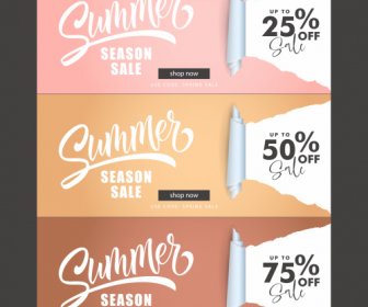 Summer Sale Banners Horizontal Shape 3d Ragged Paper