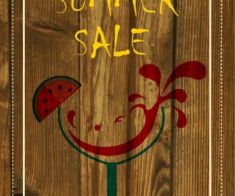 Summer Sales Banner Brown Wooden Background Watermelon Decoration