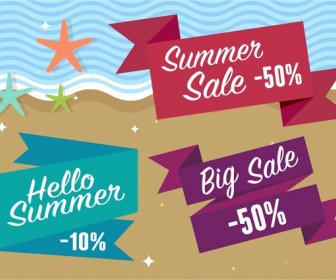 Summer Sales Tags Ribbon Style On Sea Background