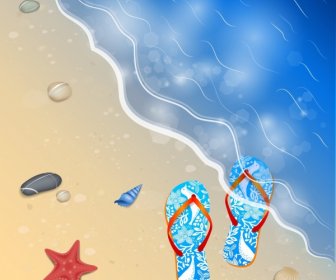 夏季海背景拖鞋海星貝殼飾品