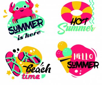 Summer Sign Templates Colorful Flat Handdrawn Symbols