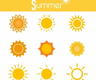 Летом солнце иконок различных желтые круги изоляции