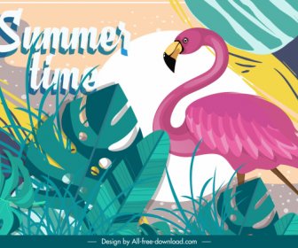 Sommerzeit Hintergrund Flamingo Blätter Dekor Klassisches Design