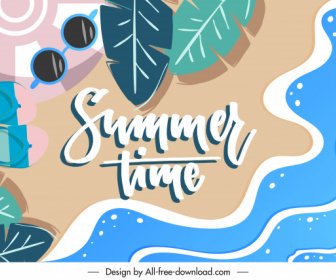Summer Time Background Sea Elements Sketch Flat Classic