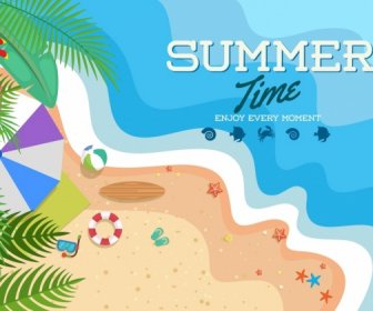 Horário De Verão ícones Do Banner Praia à Beira-mar