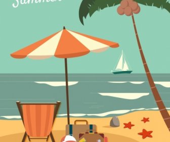 تصميم أيقونة الكلاسيكية لافتة رحلة الشاطئ من وقت الصيف
