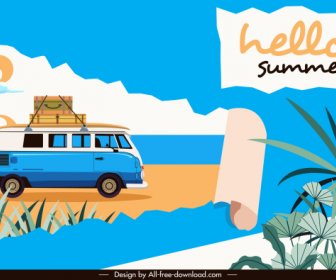 Summer Time Banner Beach Vacation Elements Sketch