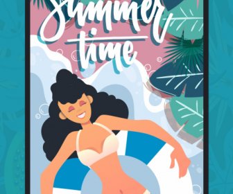 Verano Tiempo Banner Relajarse Bikini Chica Sketch