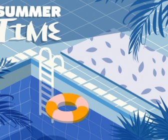 Summer Time Banner Swimming Pool Icon Decor