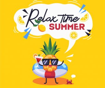 summer time poster funny stylized pineapple sketch